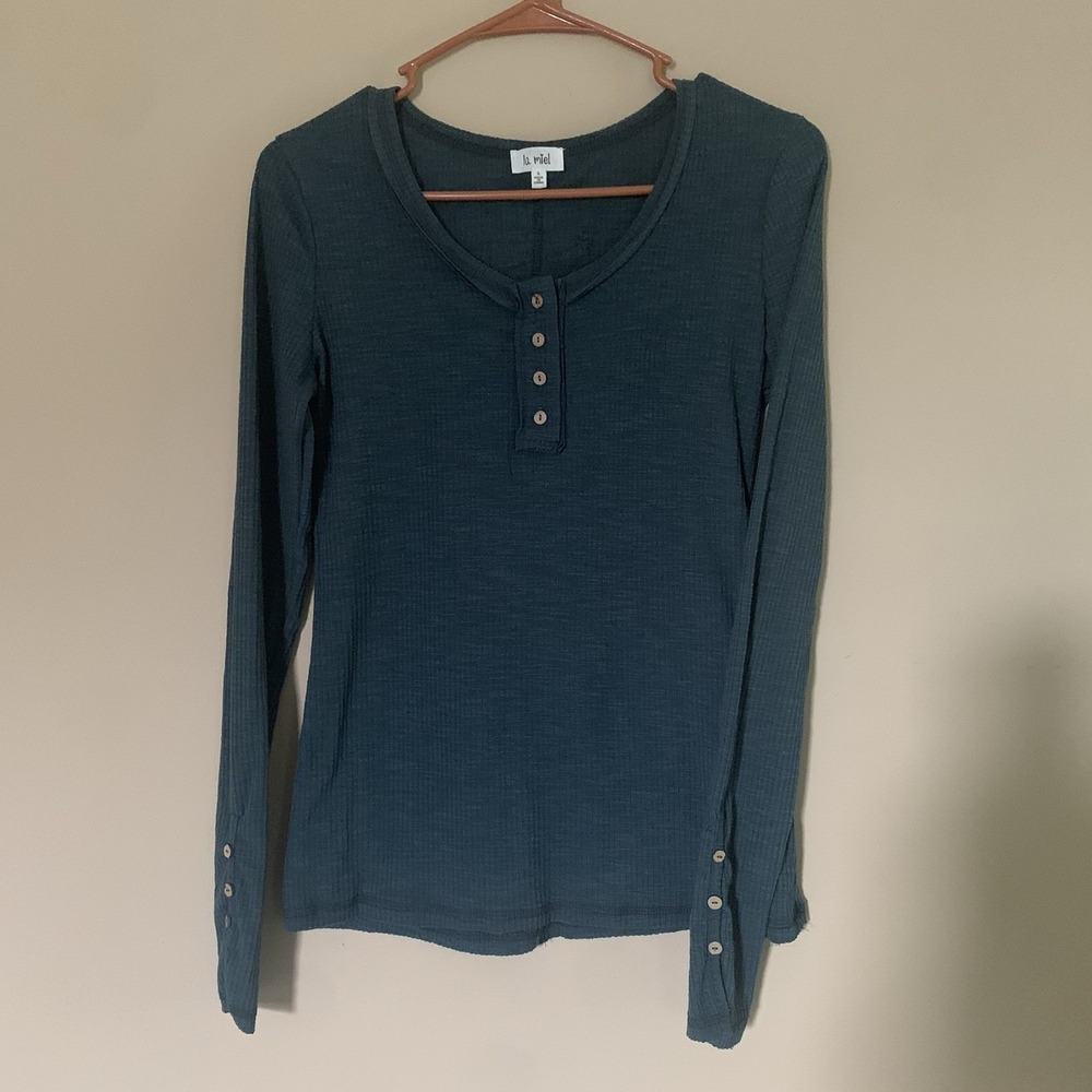 La Miel Women's Top Long Sleeve. Dark Green & Size Small